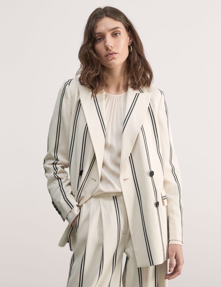 Cotton Rich Striped Double Breasted Jacket