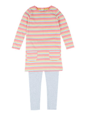 Cotton Rich Striped Dress & Leggings Outfit (1-7 Years) Image 2 of 3