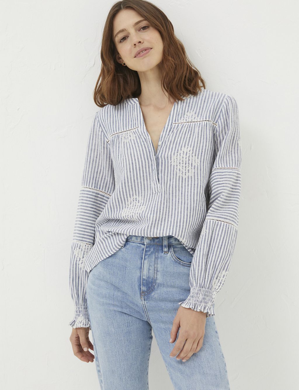 Cotton Rich Striped Embroidered Blouse 3 of 5