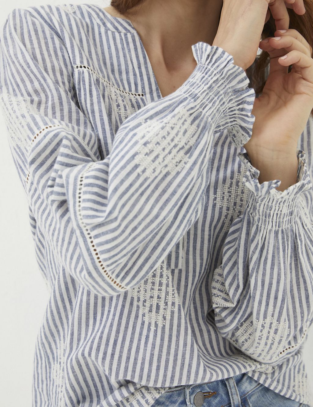 Cotton Rich Striped Embroidered Blouse 4 of 5