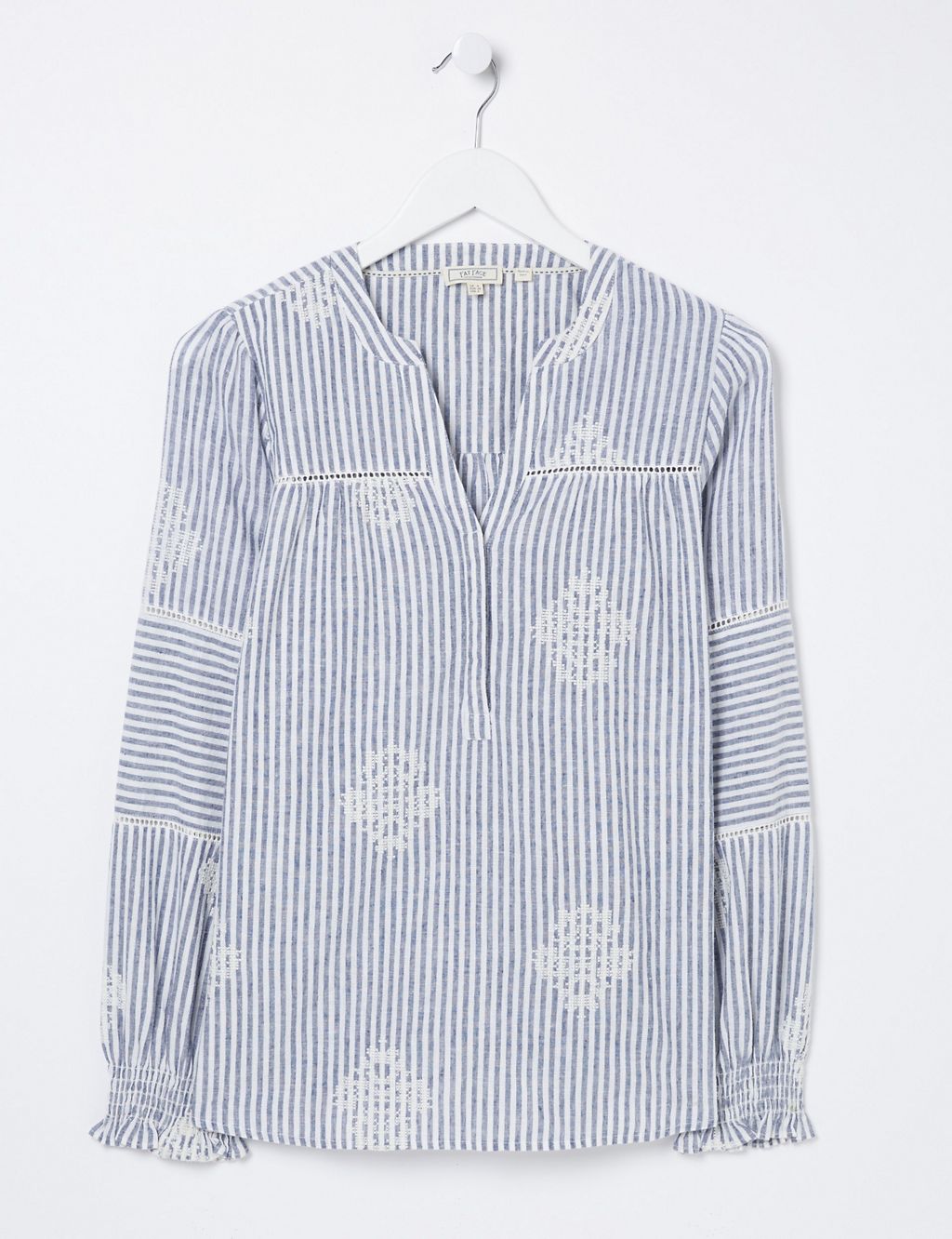 Cotton Rich Striped Embroidered Blouse 1 of 5