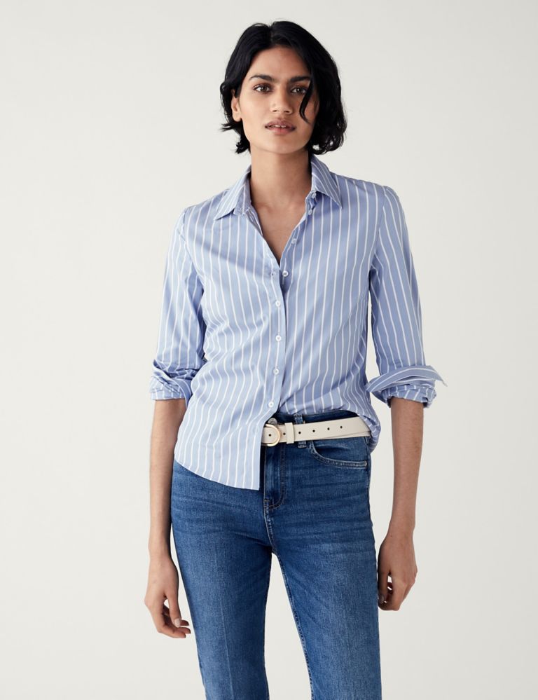 Cotton Rich Striped Fitted Shirt | M&S Collection | M&S