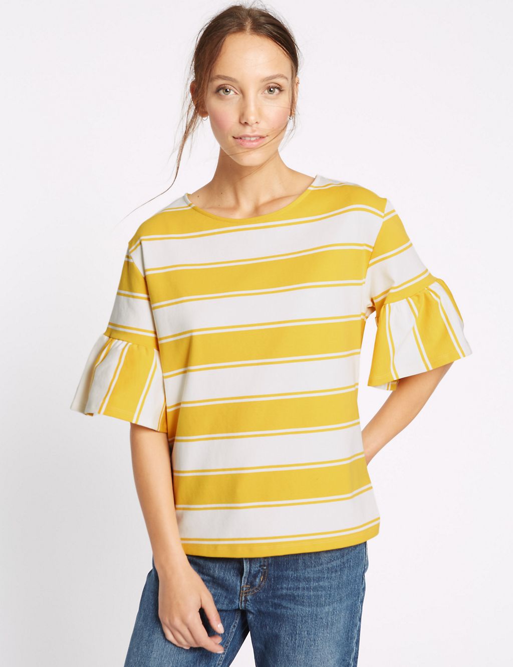 Cotton Rich Striped Flared Sleeve T-Shirt 3 of 4