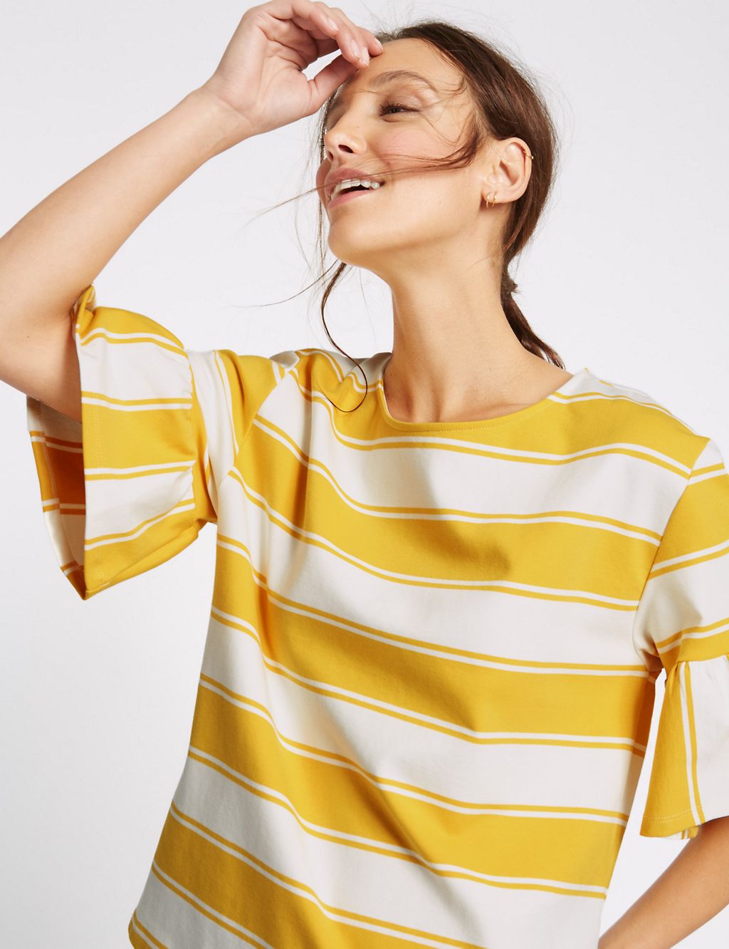 Cotton Rich Striped Flared Sleeve T-Shirt 3 of 4