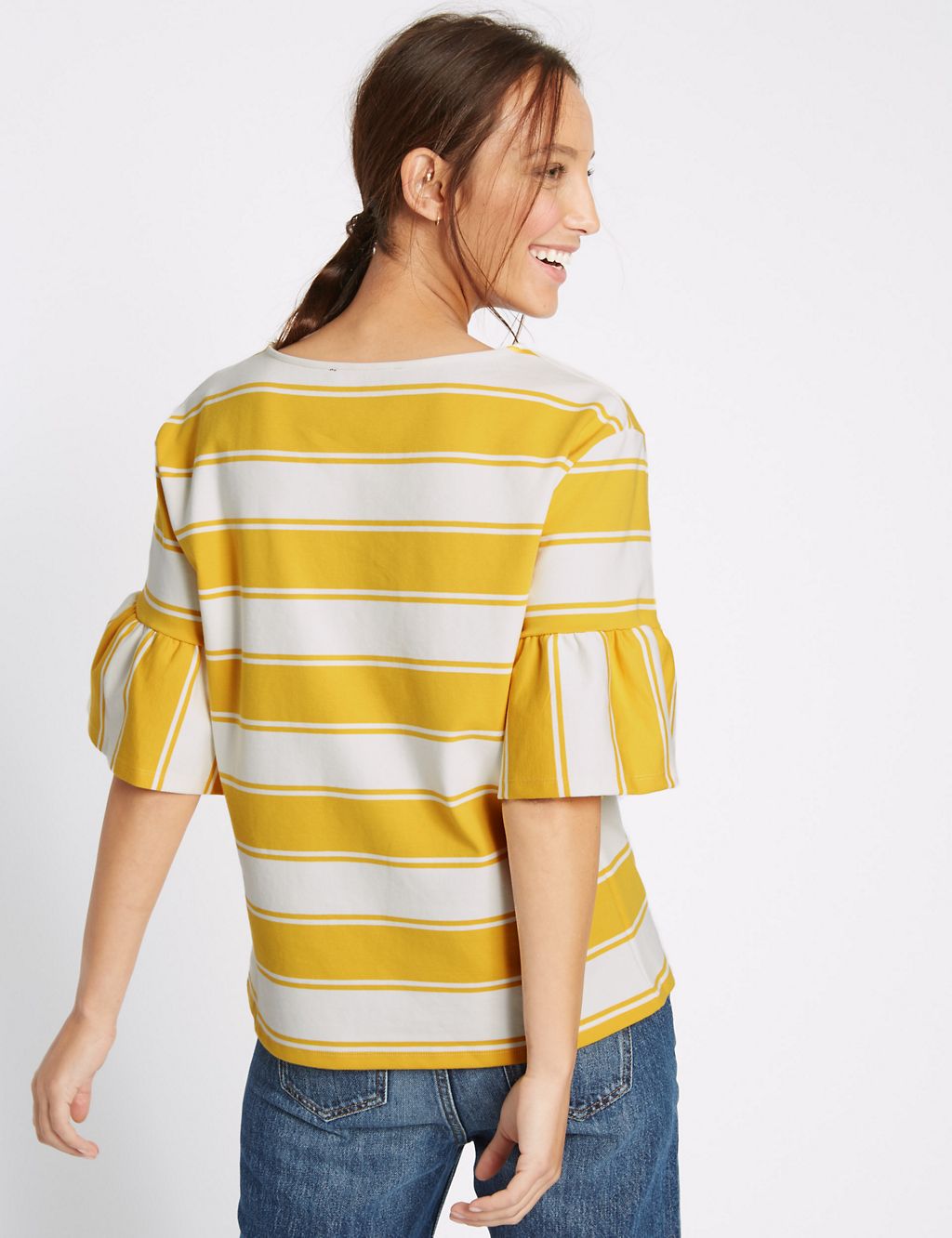 Cotton Rich Striped Flared Sleeve T-Shirt 4 of 4