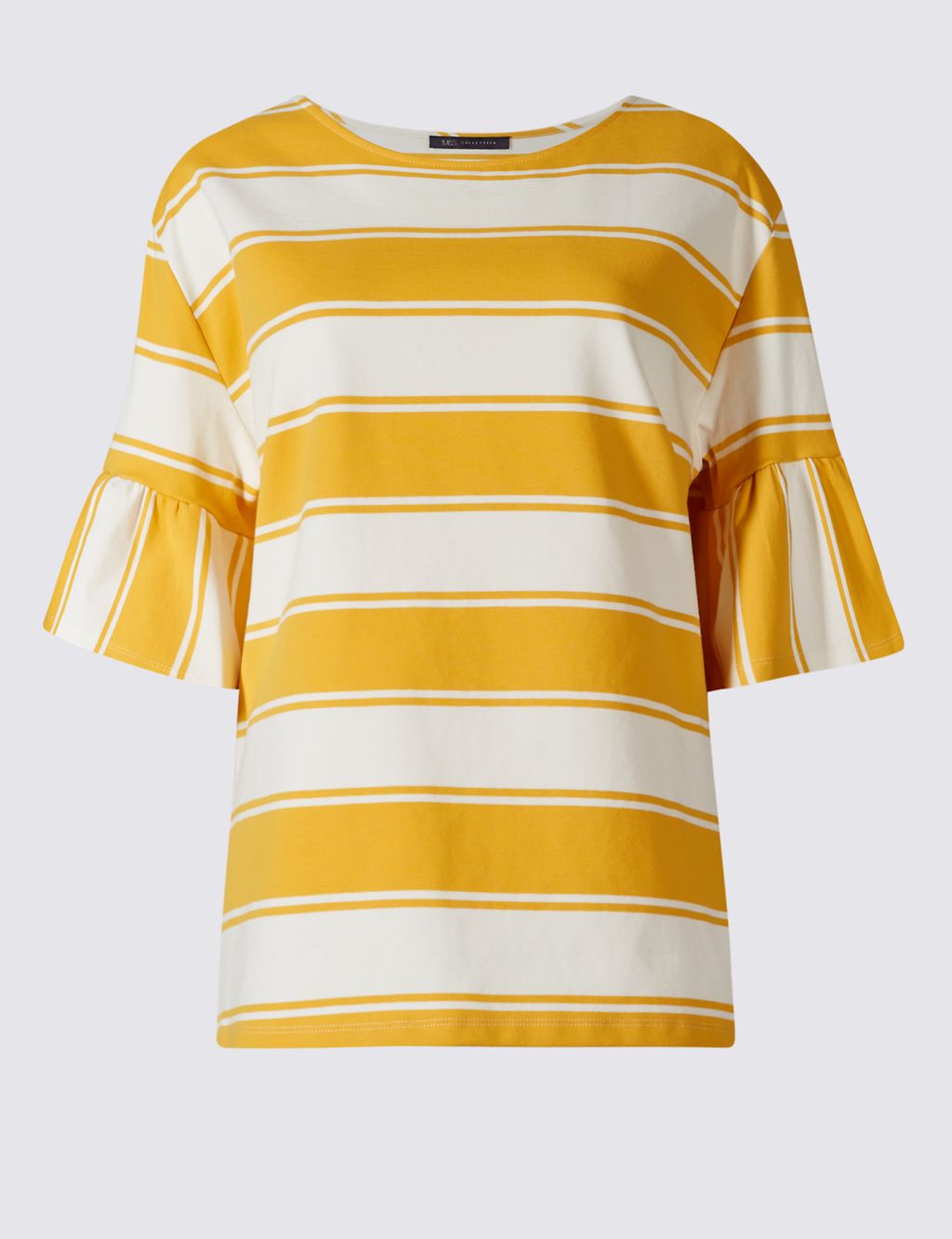 Cotton Rich Striped Flared Sleeve T-Shirt 2 of 4