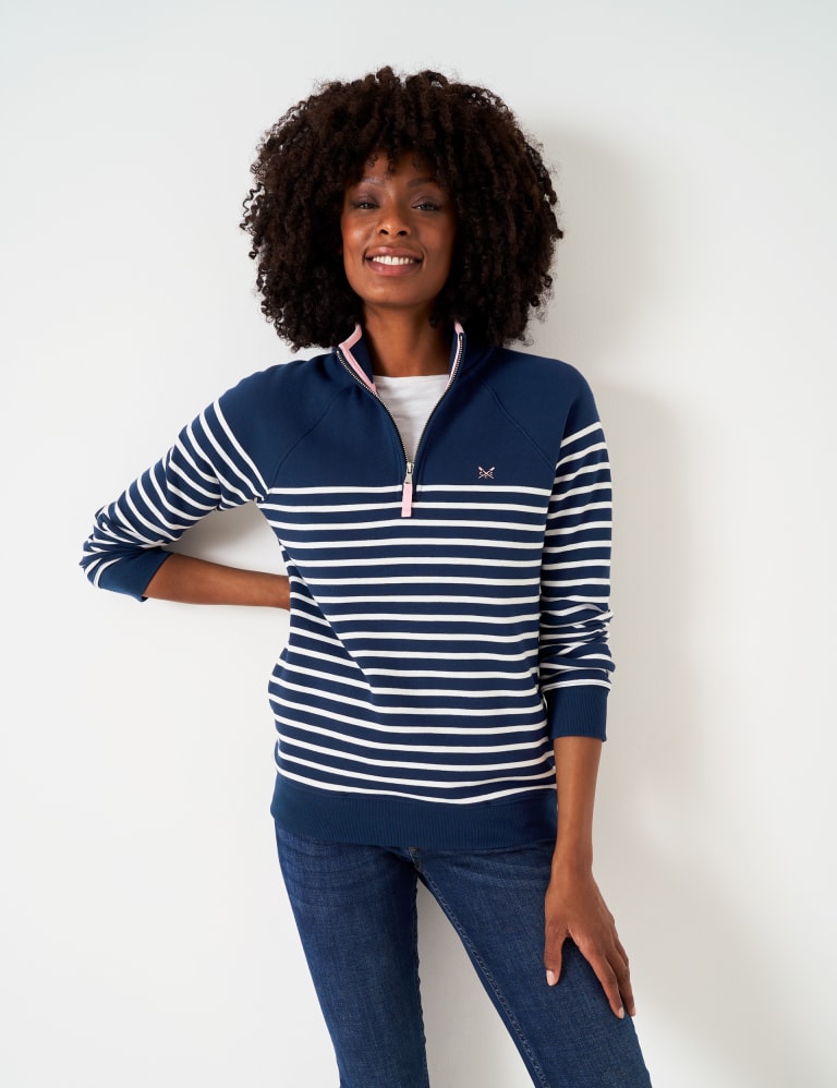 Cotton Rich Striped Half Zip Sweatshirt 1 of 5