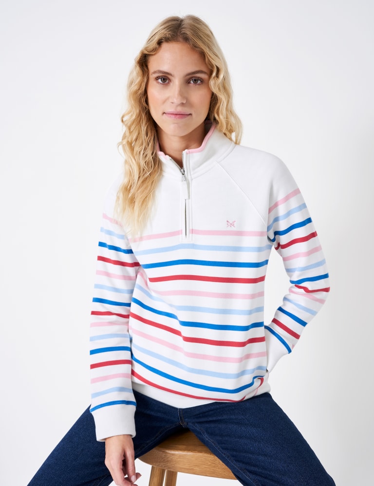 Cotton Rich Striped Half Zip Sweatshirt 1 of 5