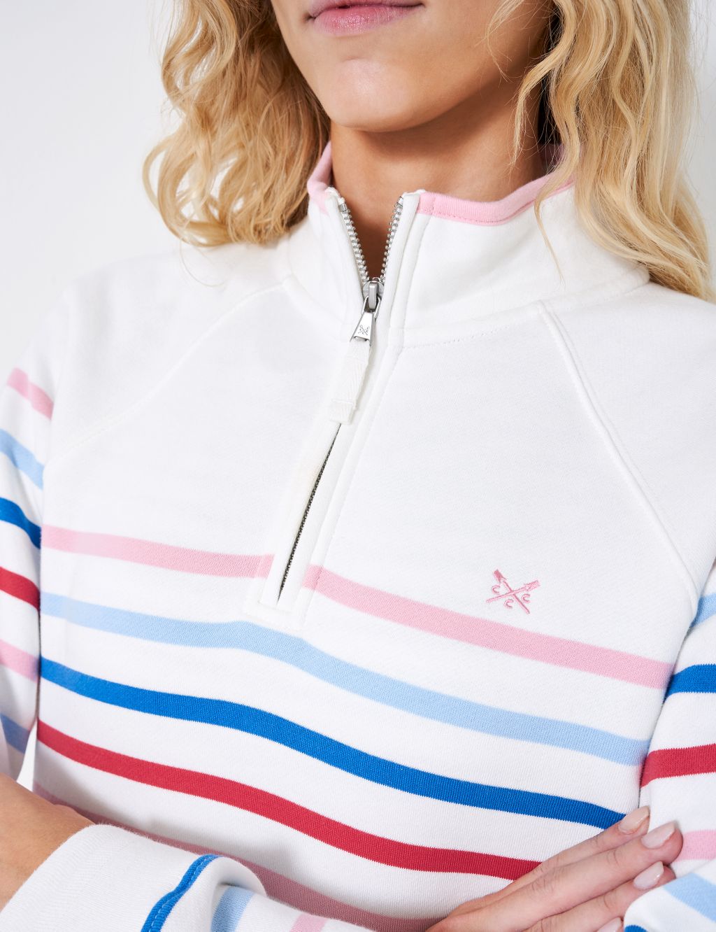 Buy Cotton Rich Striped Half Zip Sweatshirt | Crew Clothing | M&S
