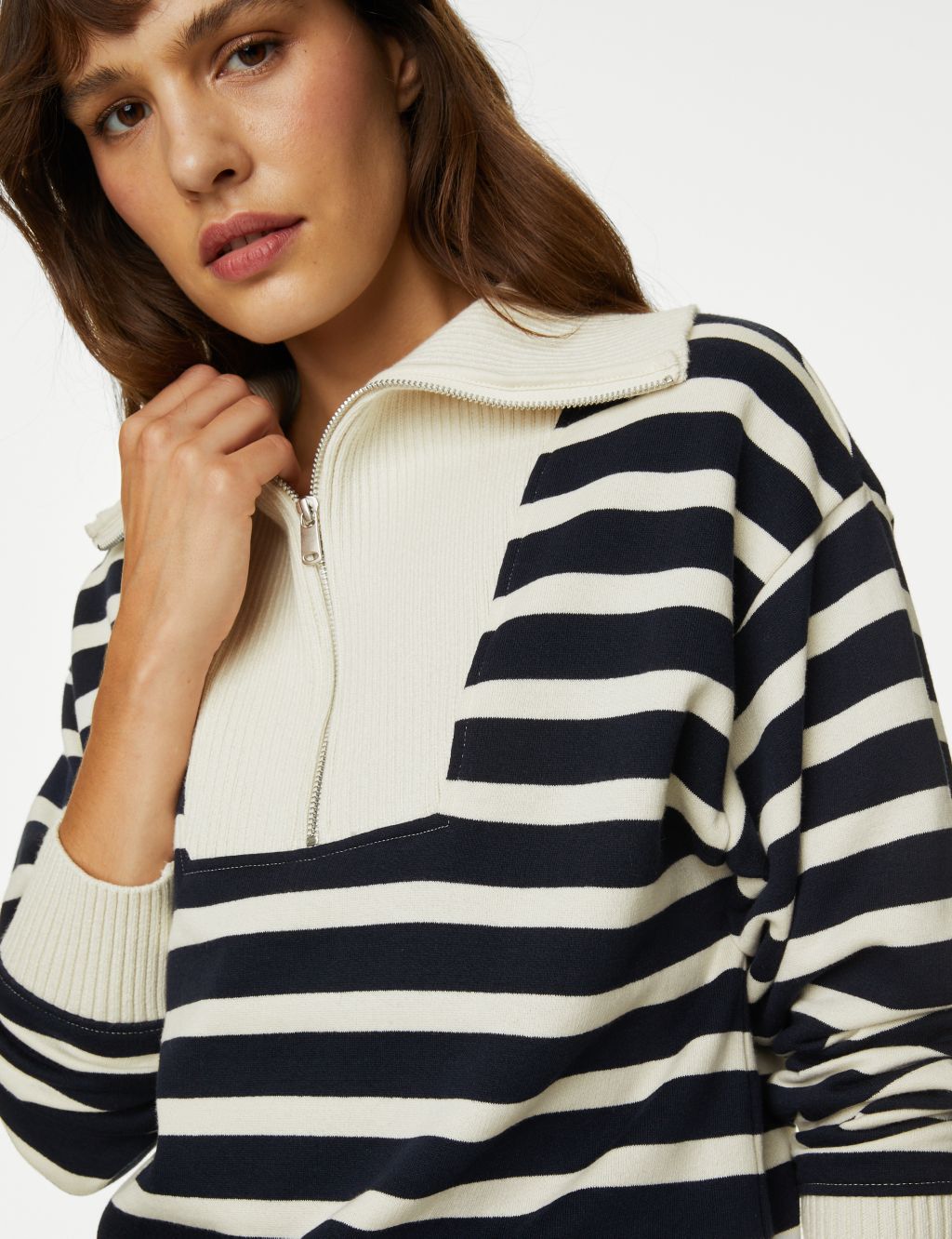 Cotton Rich Striped Half Zip Sweatshirt | M&S Collection | M&S