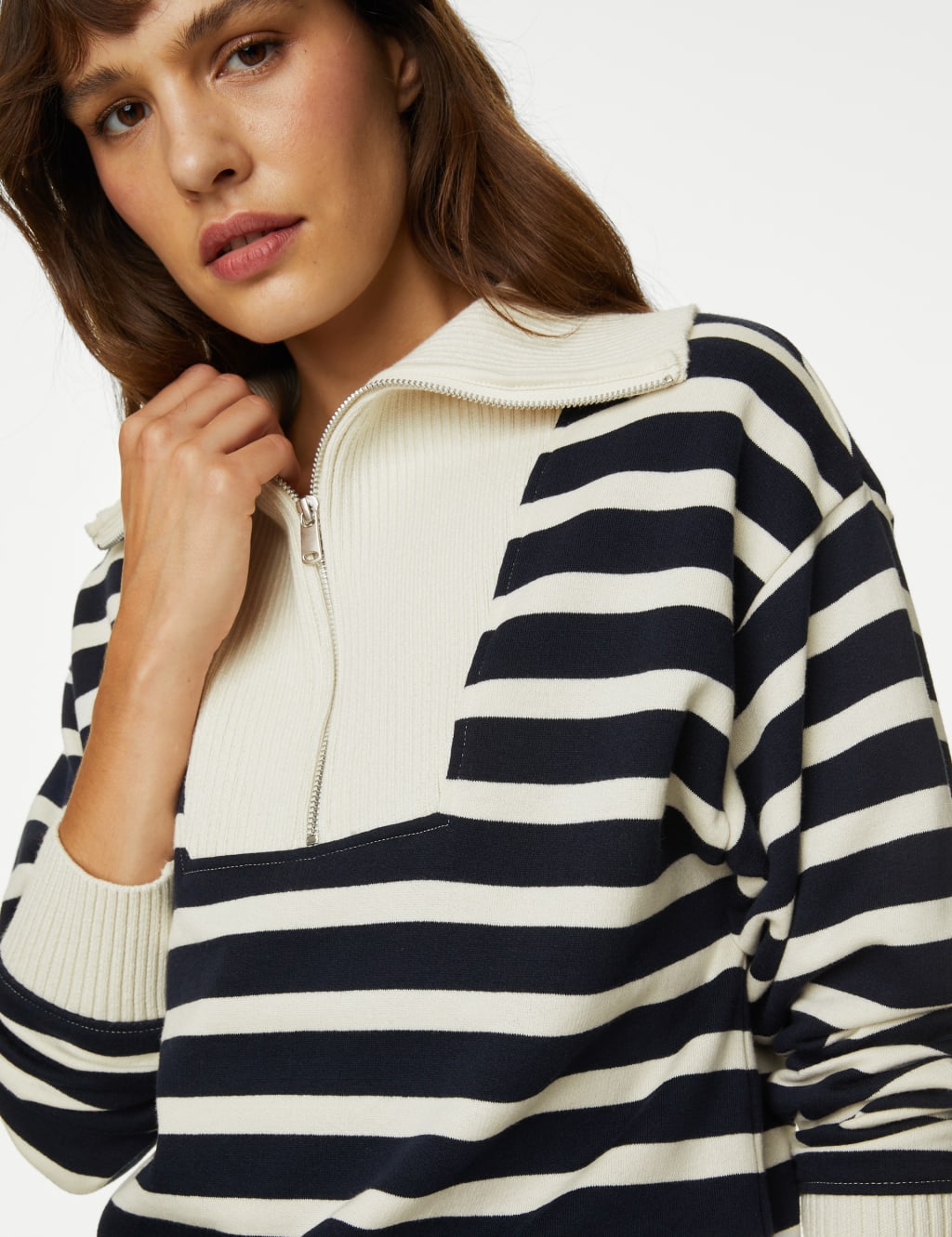 Cotton Rich Striped Half Zip Sweatshirt | M&S Collection | M&S