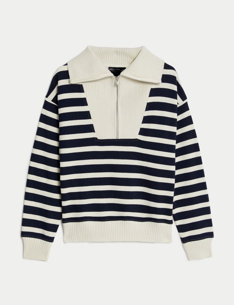 Cotton Rich Striped Half Zip Sweatshirt | M&S Collection | M&S