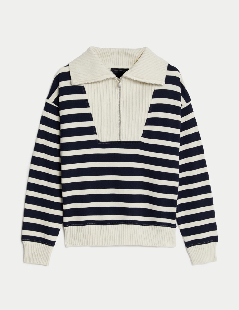 Cotton Rich Striped Half Zip Sweatshirt 2 of 6