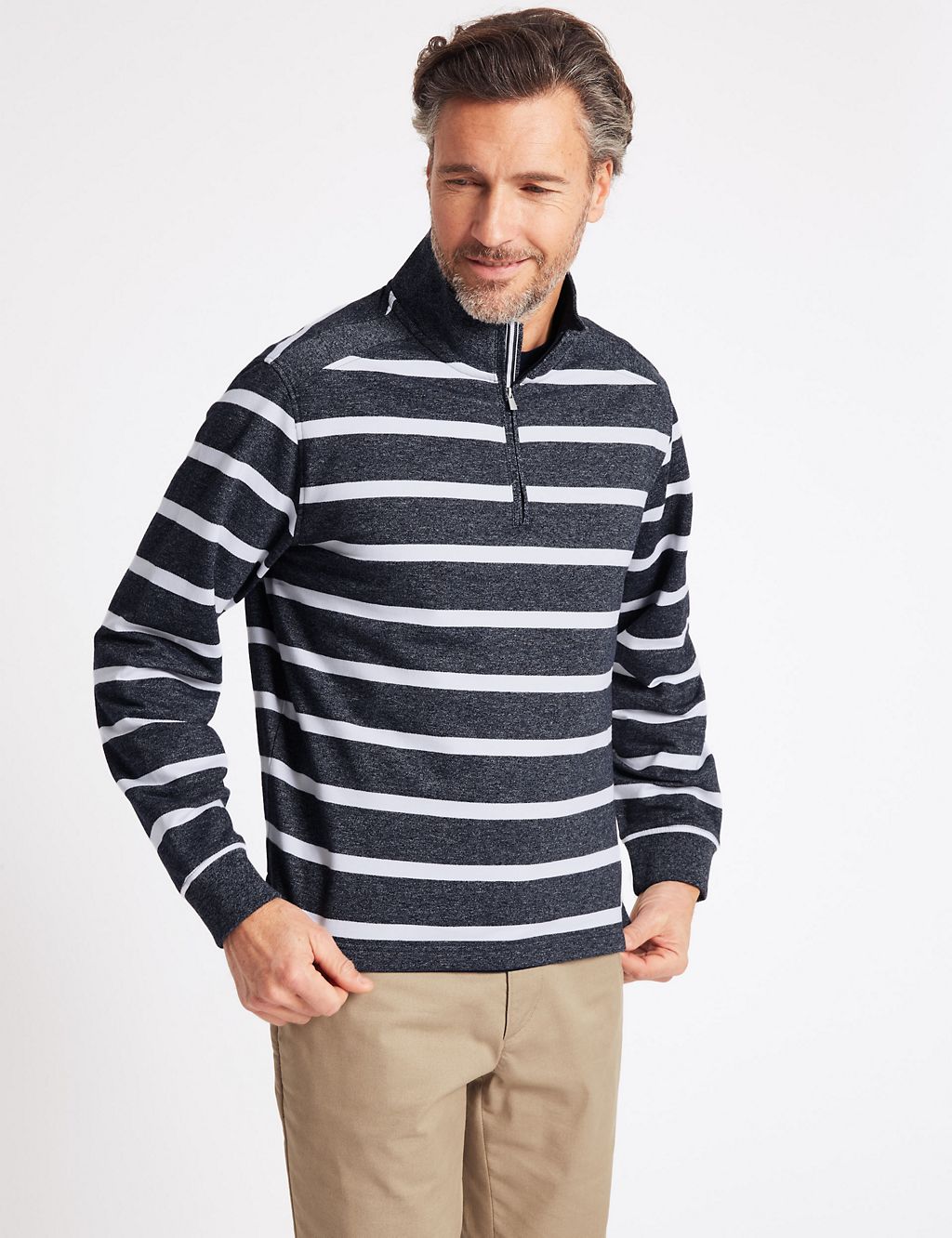 Cotton Rich Striped Half Zipped Sweatshirt 3 of 5