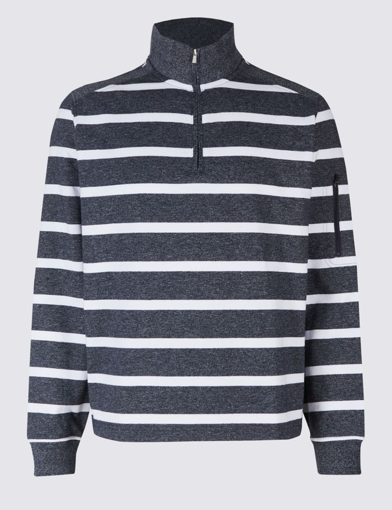 Cotton Rich Striped Half Zipped Sweatshirt 2 of 5