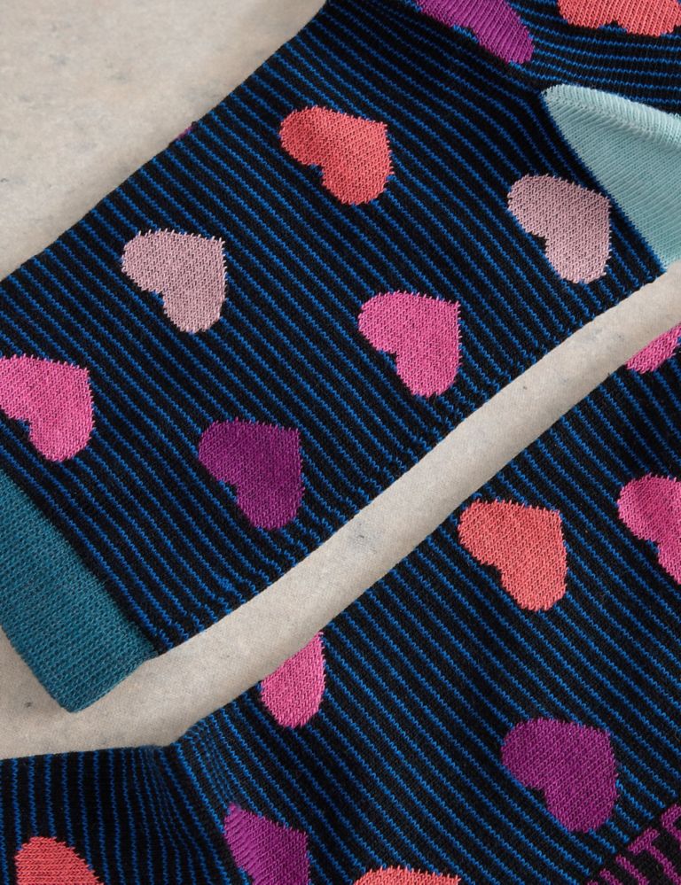 Cotton Rich Striped Heart Ankle High Socks 2 of 2