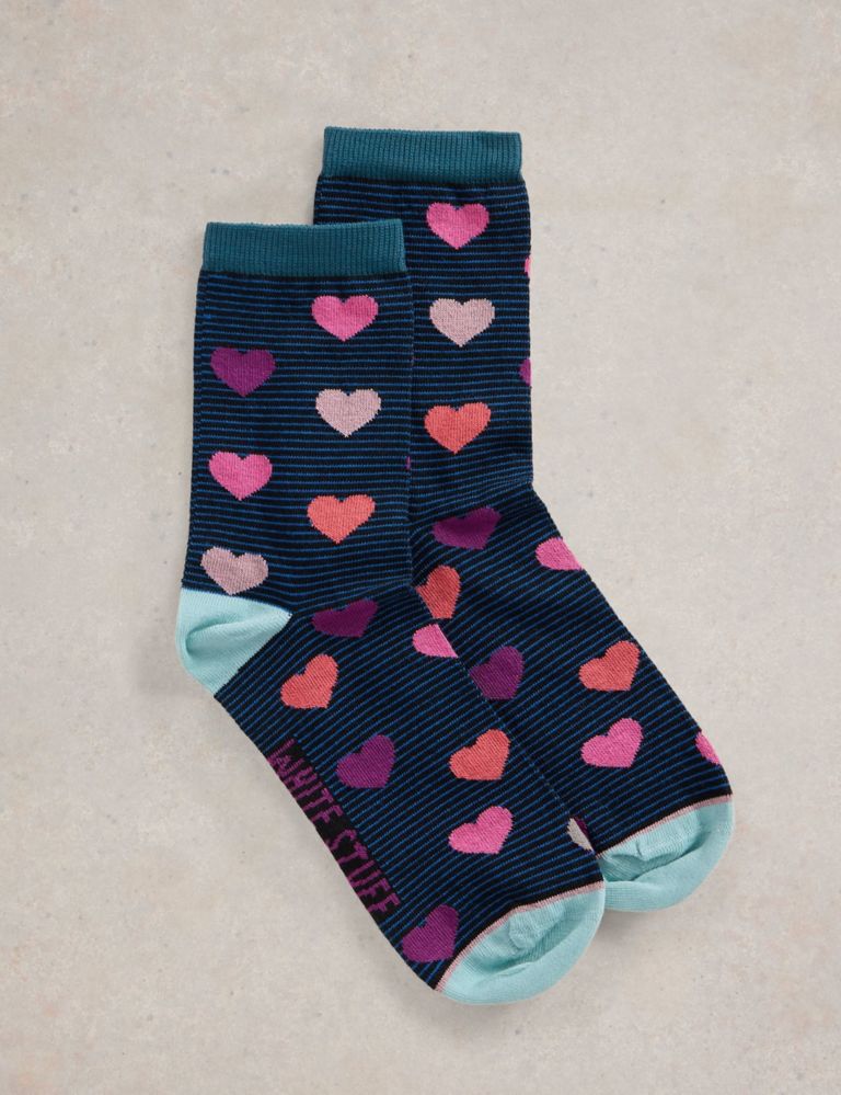 Cotton Rich Striped Heart Ankle High Socks 1 of 2