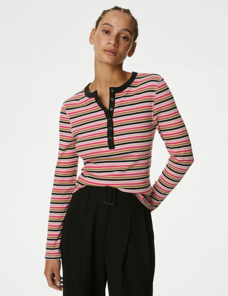 Cotton Rich Striped Henley Top 4 of 5