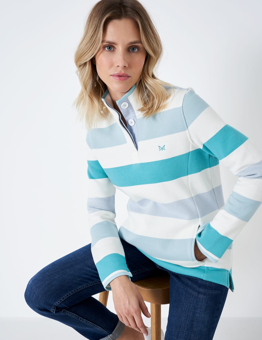 Cotton Rich Striped High Neck Sweatshirt | Crew Clothing | Mu0026S