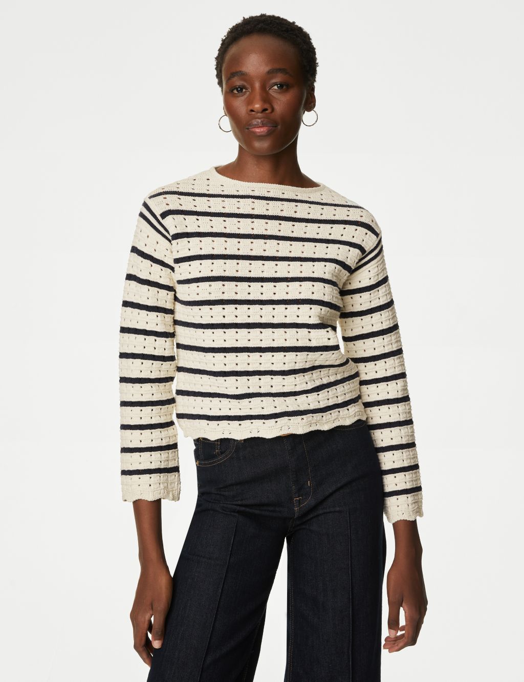 Cotton Rich Striped Knitted Crew Neck Jumper 4 of 6