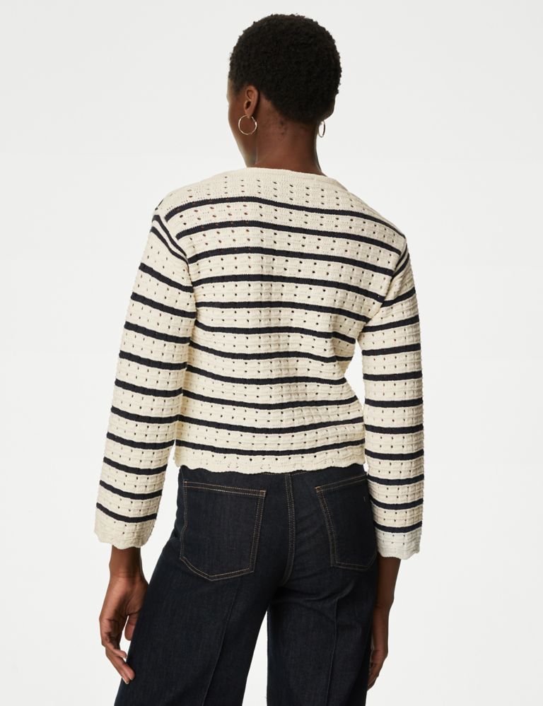Cotton Rich Striped Knitted Crew Neck Jumper 5 of 6