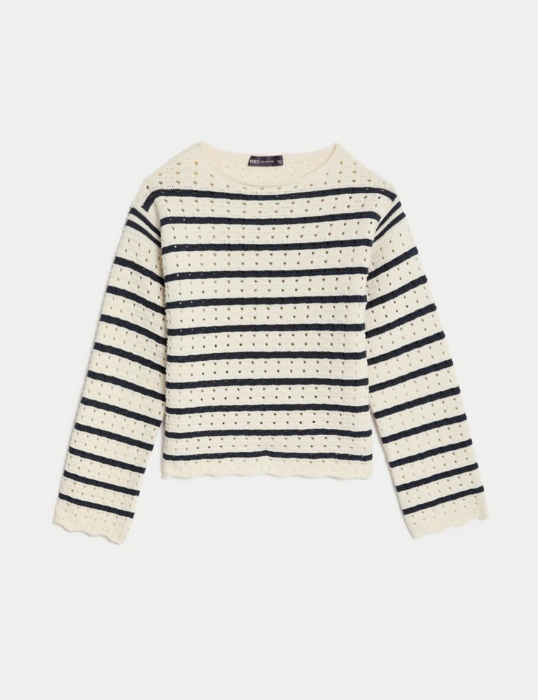 Cotton Rich Striped Knitted Crew Neck Jumper 2 of 6