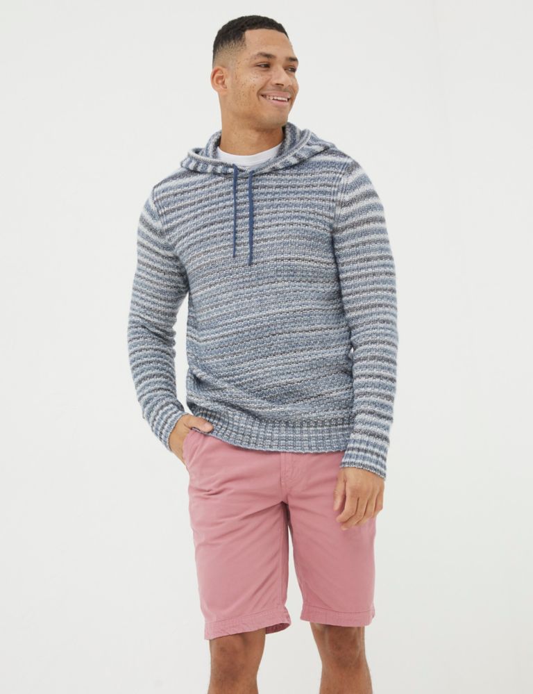 Cotton Rich Striped Knitted Hoodie 1 of 5