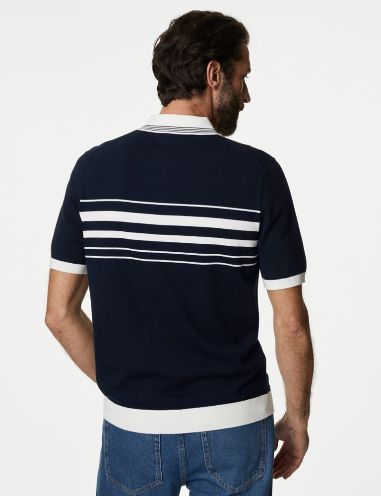 Cotton Rich Striped Knitted Polo Shirt 5 of 5