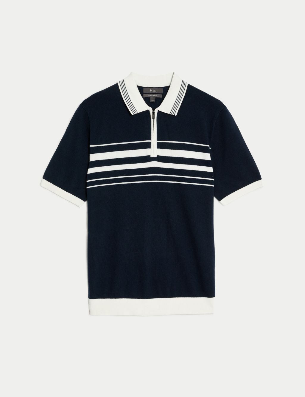 Cotton Rich Striped Knitted Polo Shirt 1 of 5