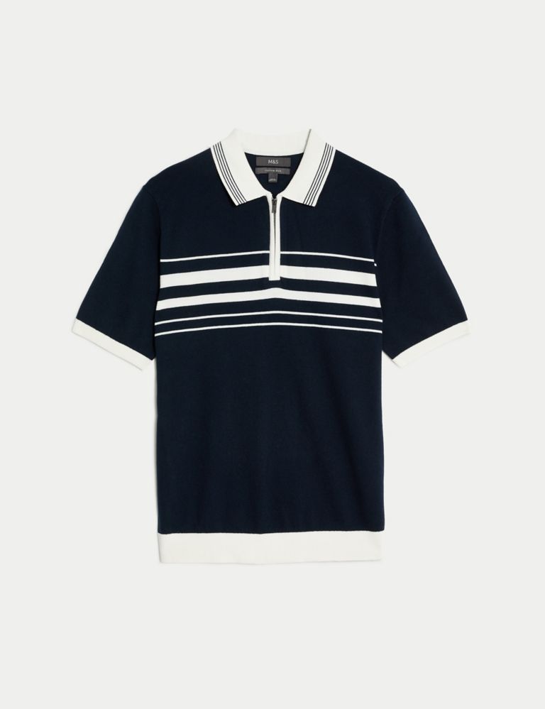 Cotton Rich Striped Knitted Polo Shirt 2 of 5