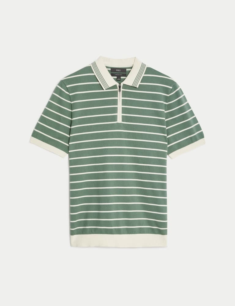 Cotton Rich Striped Knitted Polo Shirt 2 of 5