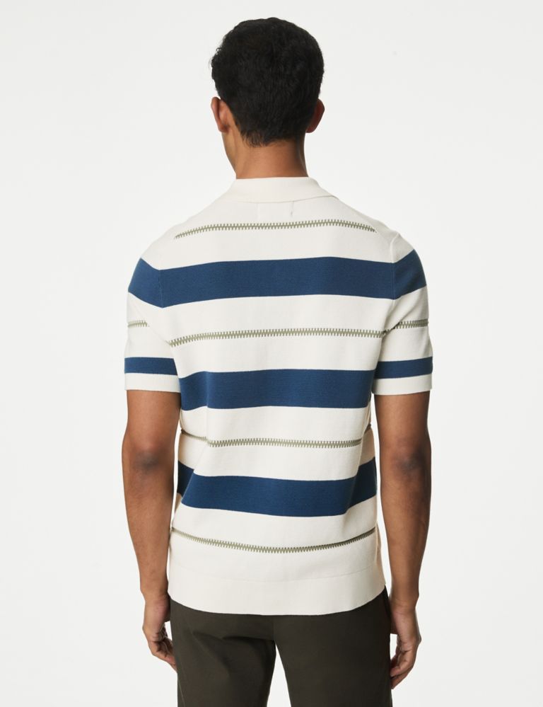 Cotton Rich Striped Knitted Polo Shirt 5 of 5