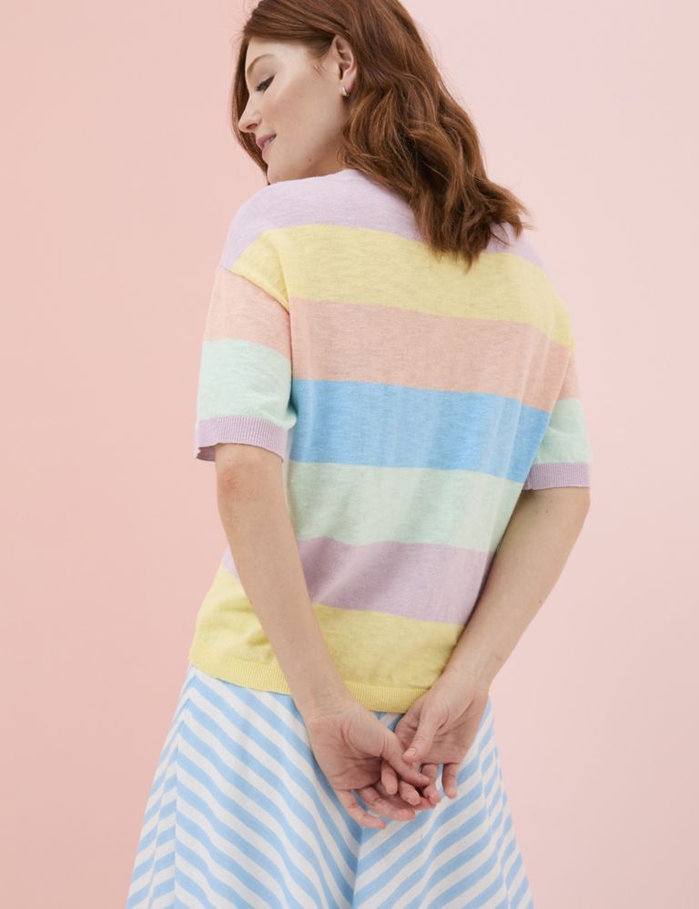 Cotton-Rich Striped Knitted Top with Linen 4 of 5