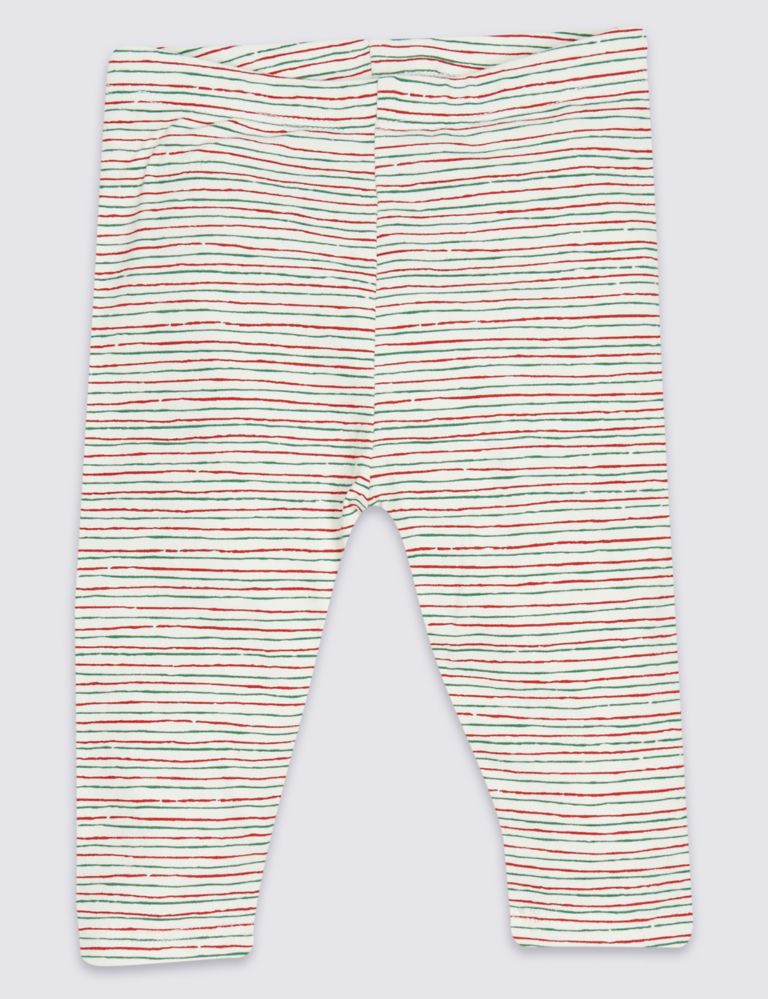 Cotton Rich Striped Leggings with Stretch 1 of 2