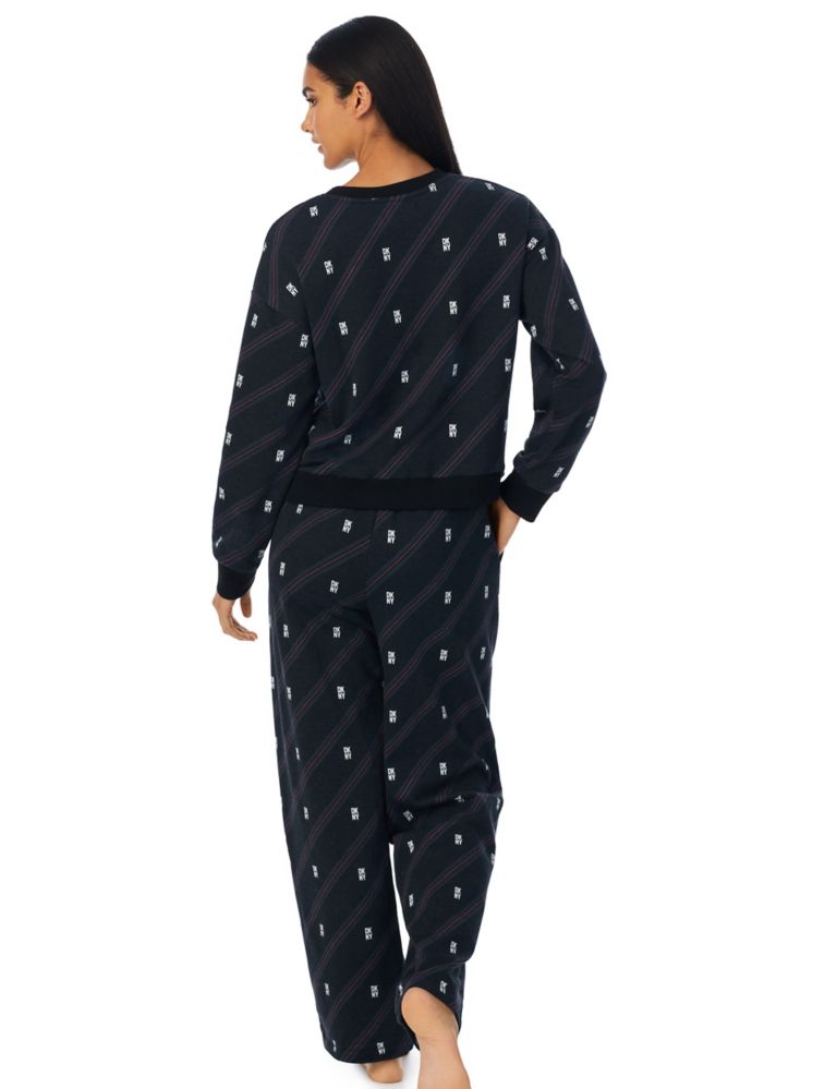 Cotton Rich Striped Logo Print Pyjama Set
