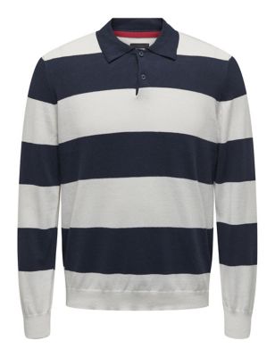 Cotton Rich Striped Long Sleeve Polo Shirt Image 2 of 6