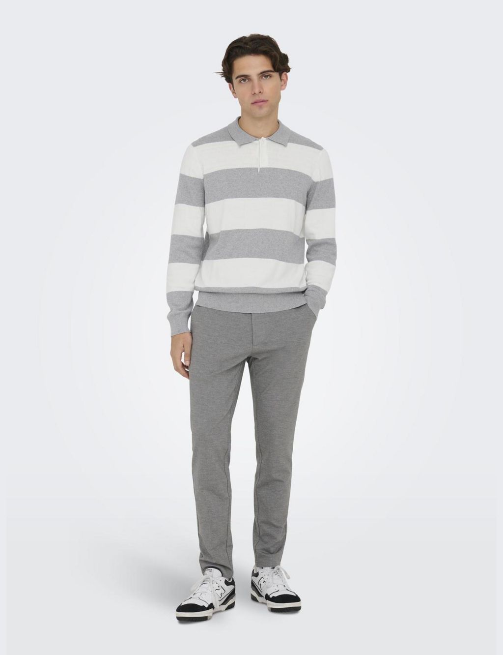 Cotton Rich Striped Long Sleeve Polo Shirt 2 of 5