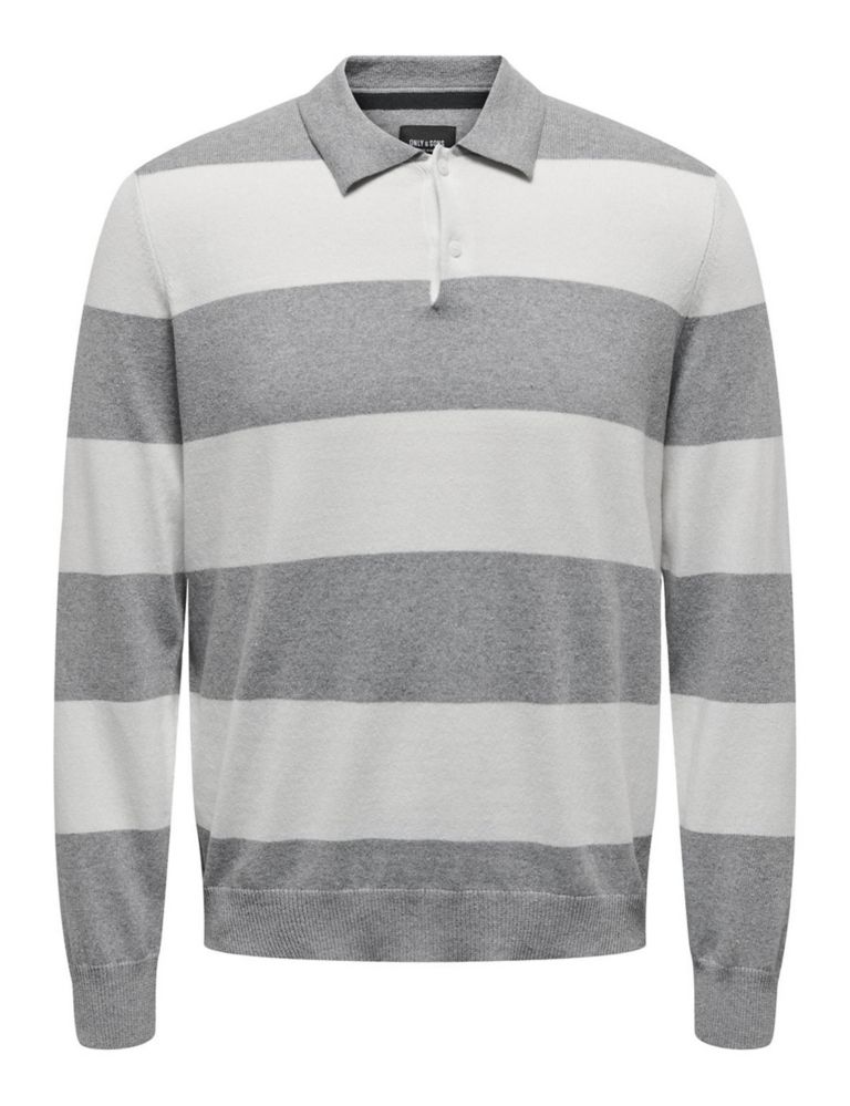 Cotton Rich Striped Long Sleeve Polo Shirt 2 of 5