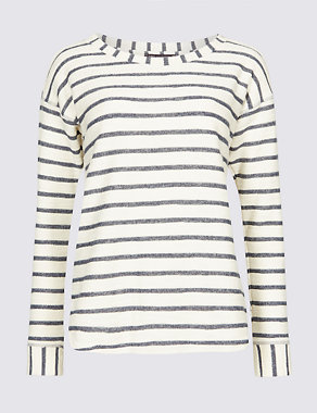 Cotton Rich Striped Long Sleeve Sweatshirt Image 2 of 4