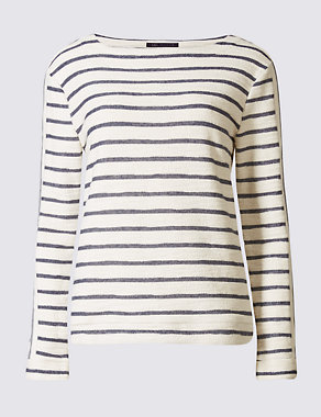 Cotton Rich Striped Long Sleeve Sweatshirt Image 2 of 3