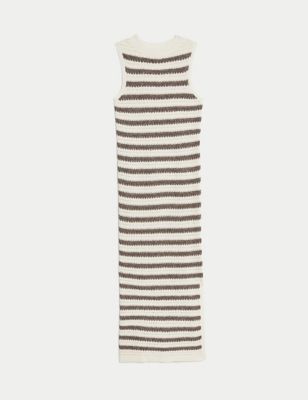 Cotton Rich Striped Midi Knitted Dress Image 2 of 6