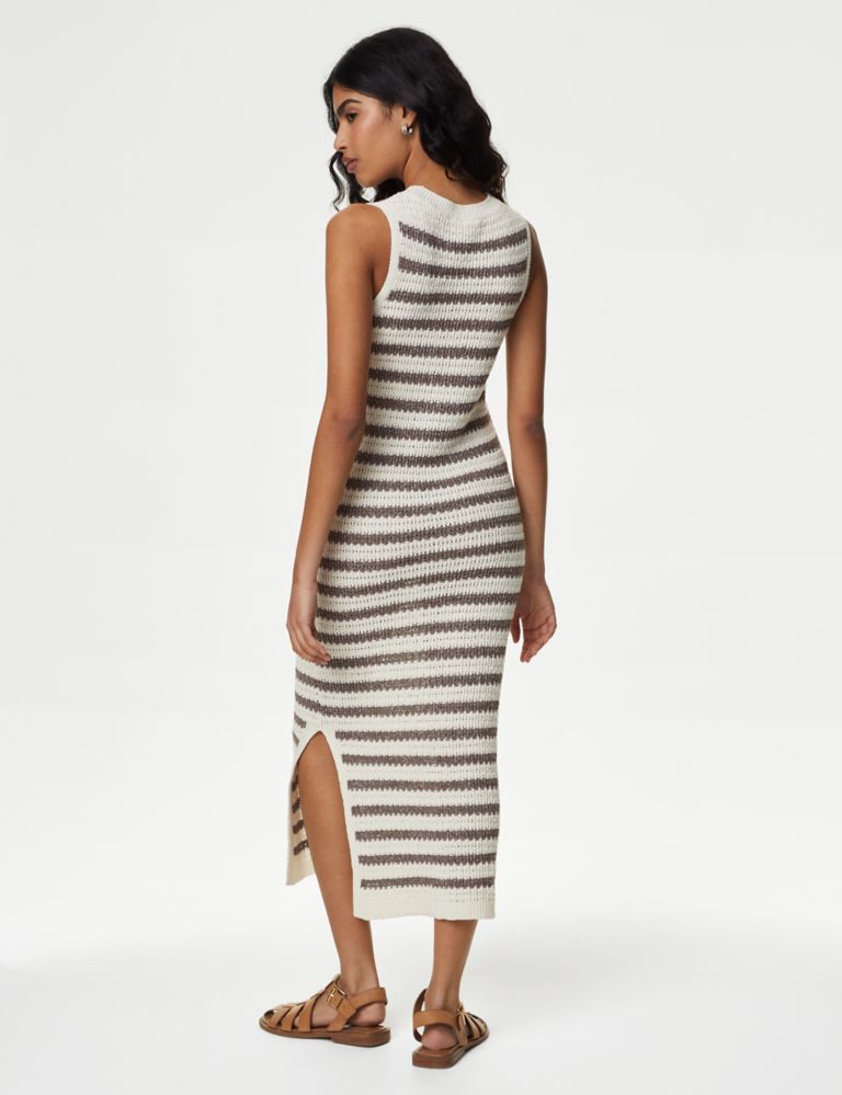 Cotton Rich Striped Midi Knitted Dress 5 of 6