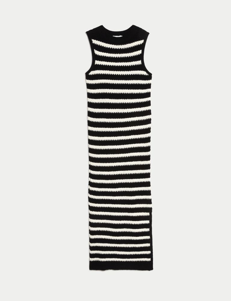 Cotton Rich Striped Midi Knitted Dress 2 of 6