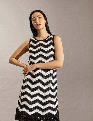 Cotton Rich Striped Midi Shift Dress JAEGER M S