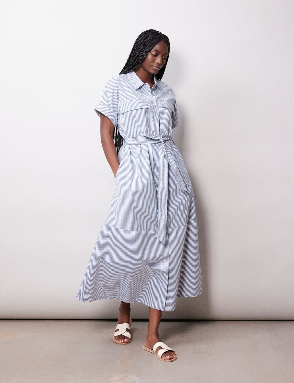 Cotton Rich Striped Midi Shirt Dress | Albaray | M&S