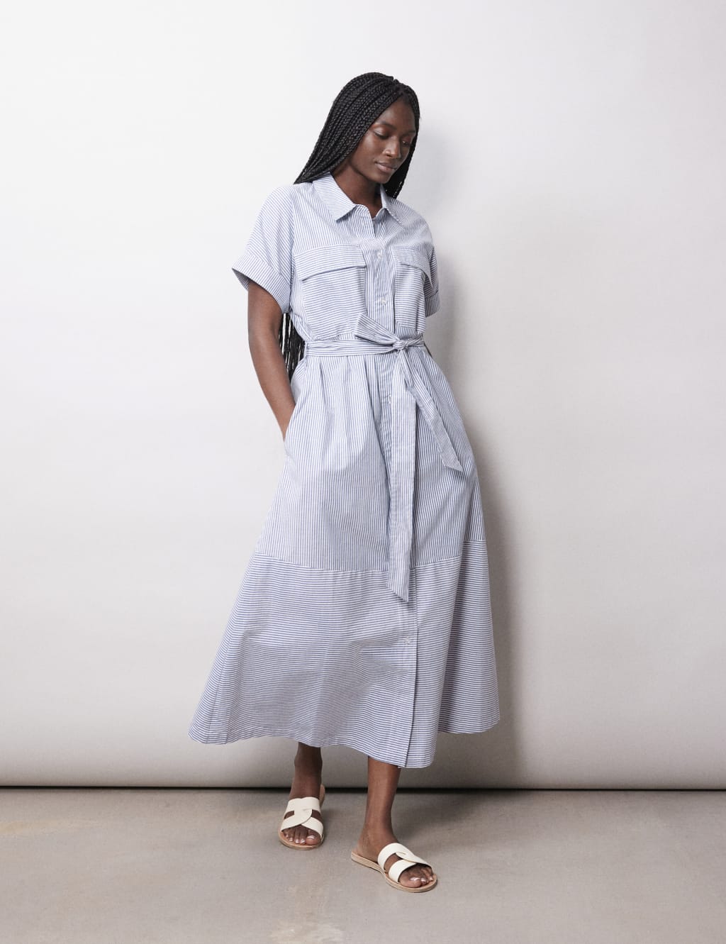 Cotton Rich Striped Midi Shirt Dress 3 of 4