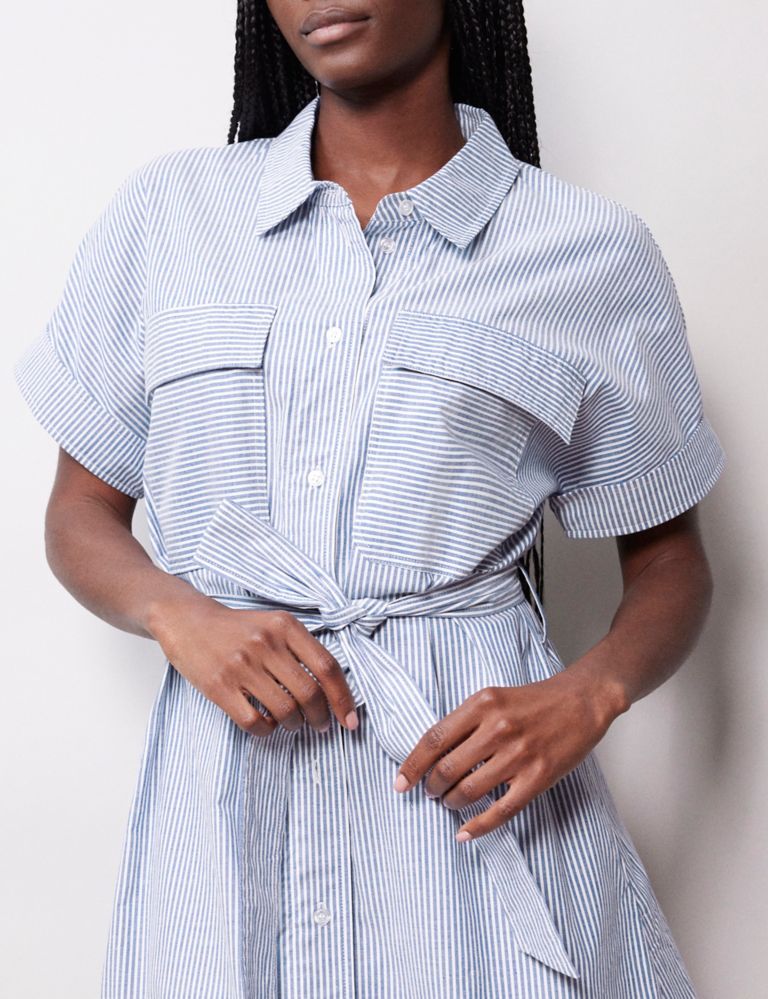 Cotton Rich Striped Midi Shirt Dress 4 of 4