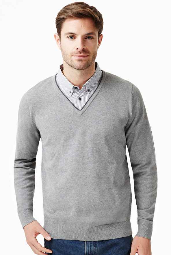 Cotton Rich Striped Mock Shirt Jumper Image 1 of 1
