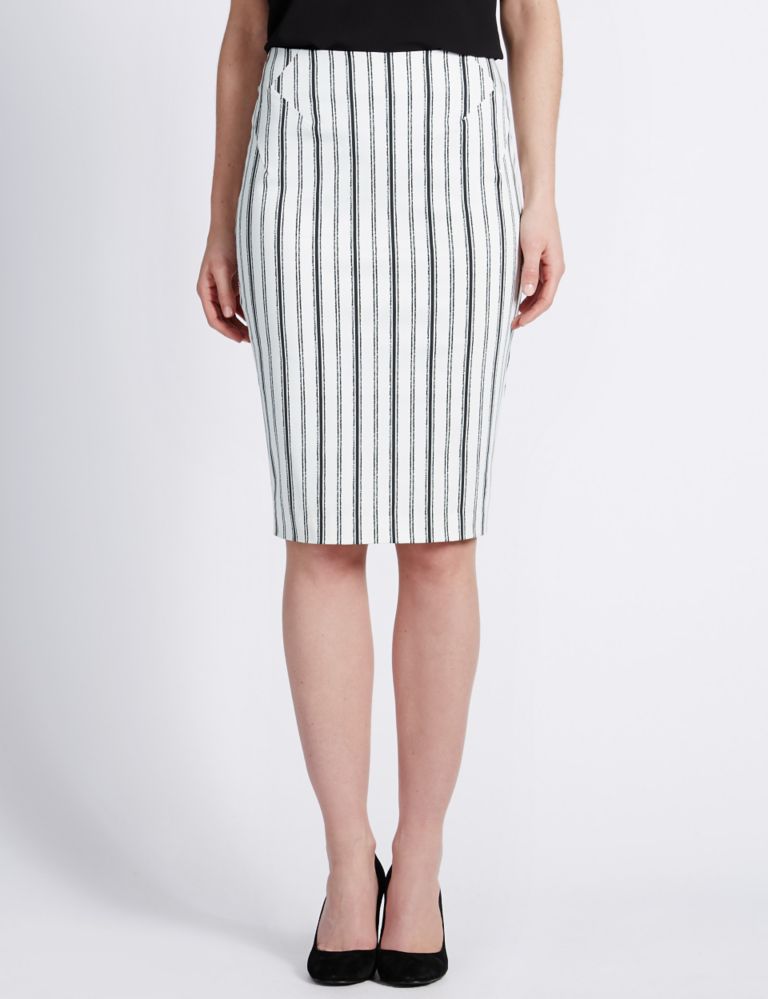 Cotton Rich Striped Pencil Skirt 1 of 3