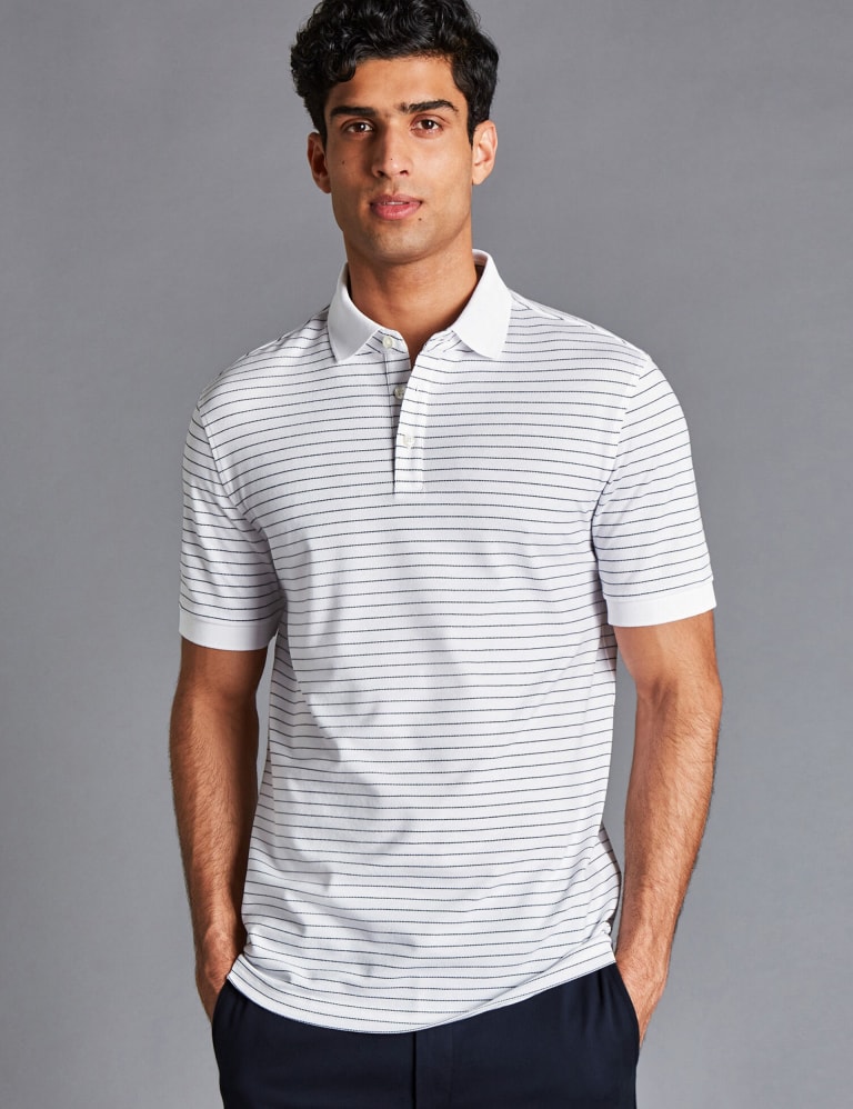 Cotton Rich Striped Pique Polo Shirt 1 of 6